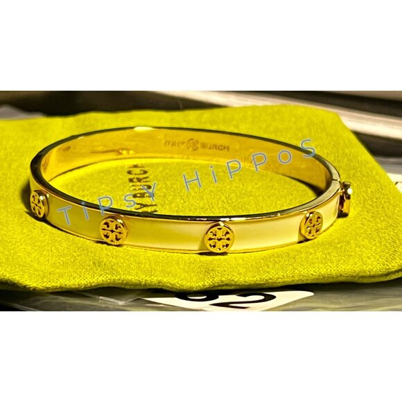 TORY BURCH WHITE AND GOLD MILLER HINGE BRACELET & EARRING SET - Picture 11 of 12